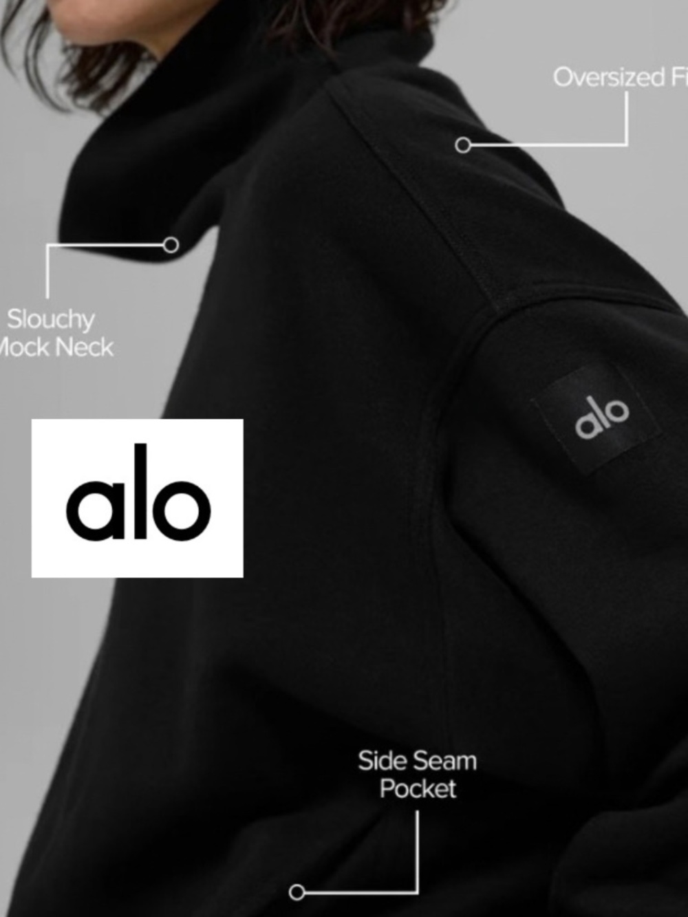 ALO black Hazy mock neck sweatshirt, L, GP1575